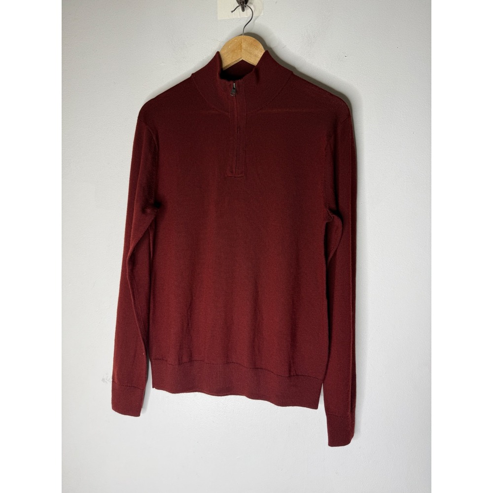 Banana Republic Mens Merino Wool Quarter Zip Sweater Burgundy Red Large 743010